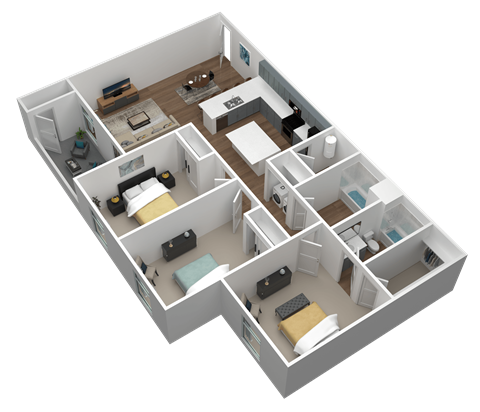 Floor plan for 3 beds, 2 baths, 1487 sqft